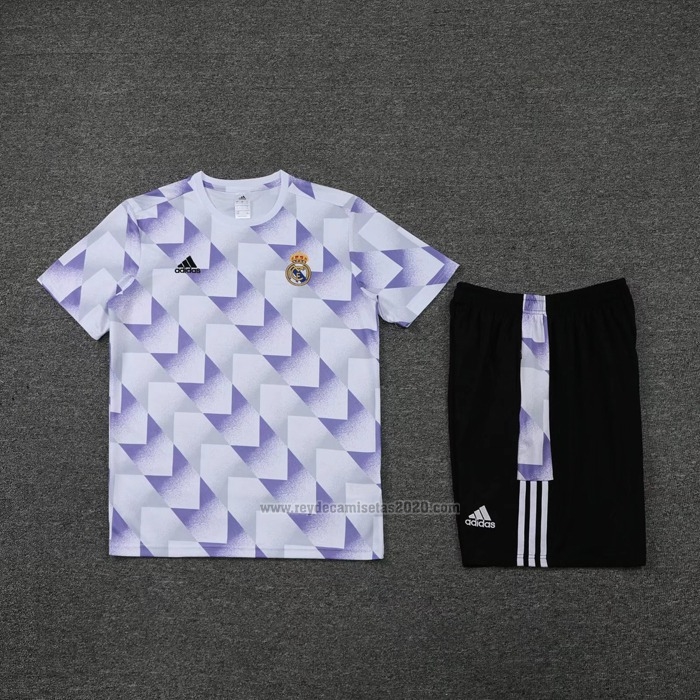 Chandal del Real Madrid Manga Corta 2022-2023 Blanco y Purpura - Pantalon Corto